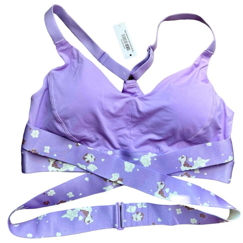 NWT Adore Me Maven Contour Purple Cross Wrap Floral Impact Sports Bra Size L